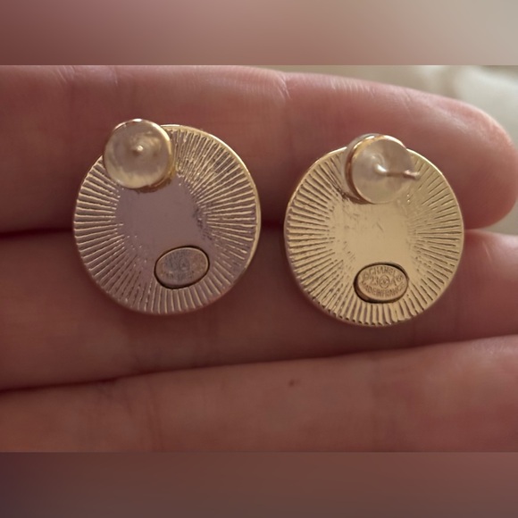 673. Upcycled Designer Gold, Faux Pearl With Crystal Embellishments Earrings - Picture 3 of 4